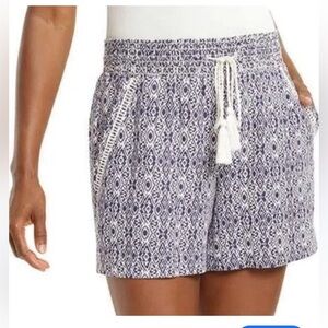 BRIGGS Blue White Print Lounge Linen Shorts Size XXL Women’s 4 Pockets